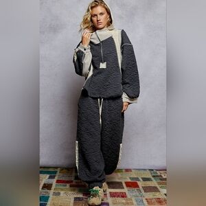 #924 POL Vintage Washed Quilted Woven Hoodie & Jogger Pants Set
